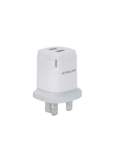 Epsilon Wall Charger- Dual USB Ports, 2.1A Max Current/ Smart Charging with Protection-3