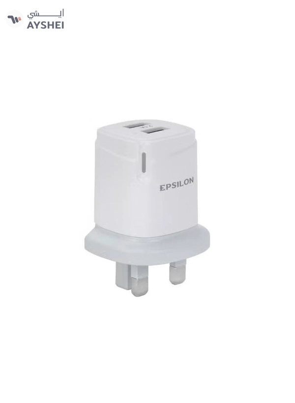 Epsilon Wall Charger- Dual USB Ports, 2.1A Max Current/ Smart Charging with Protection