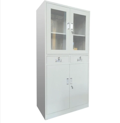 Steel Cupboard with Drawer and Glass & Steel Doors-0