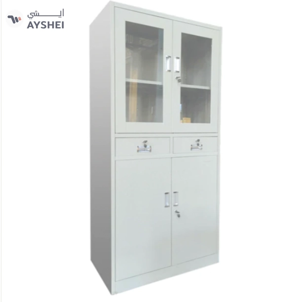 Steel Cupboard with Drawer and Glass & Steel Doors