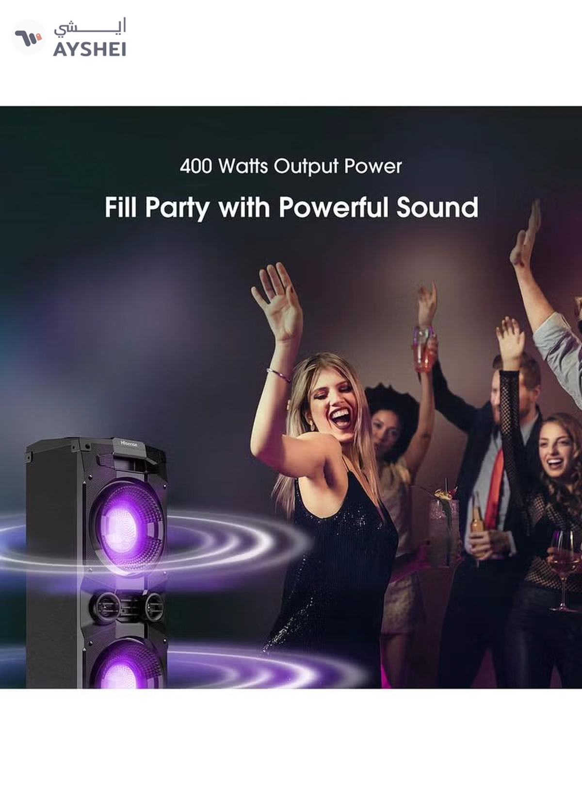 Hisense Party Speaker With 400 Watts Output Power & 200 Watts Built-In Woofer HP130 Black-2-2