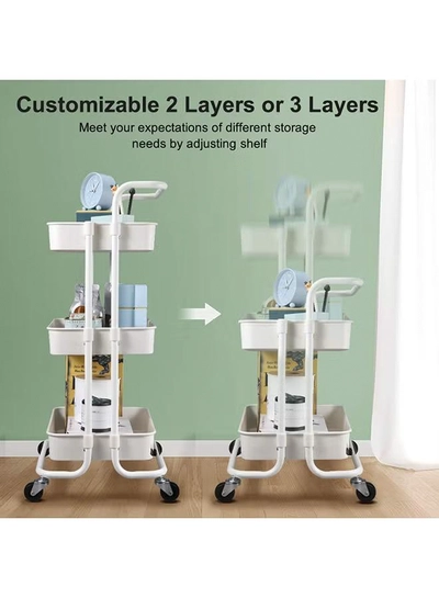 Roman Gifts 3-Tier Utility Cart Rolling Storage Shelf With Handles 2 Lockable Wheels White 86x42x30cm-1