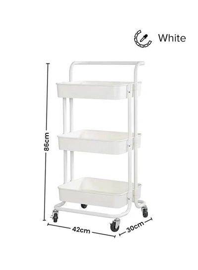 Roman Gifts 3-Tier Utility Cart Rolling Storage Shelf With Handles 2 Lockable Wheels White 86x42x30cm-0