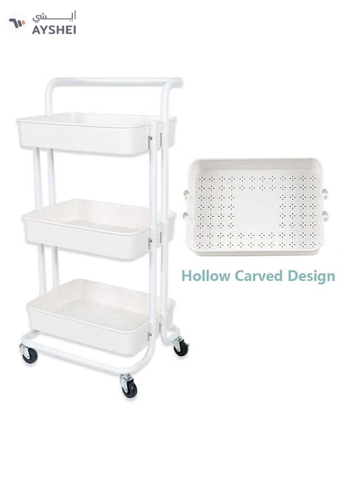 Roman Gifts 3-Tier Utility Cart Rolling Storage Shelf With Handles 2 Lockable Wheels White 86x42x30cm-2-2