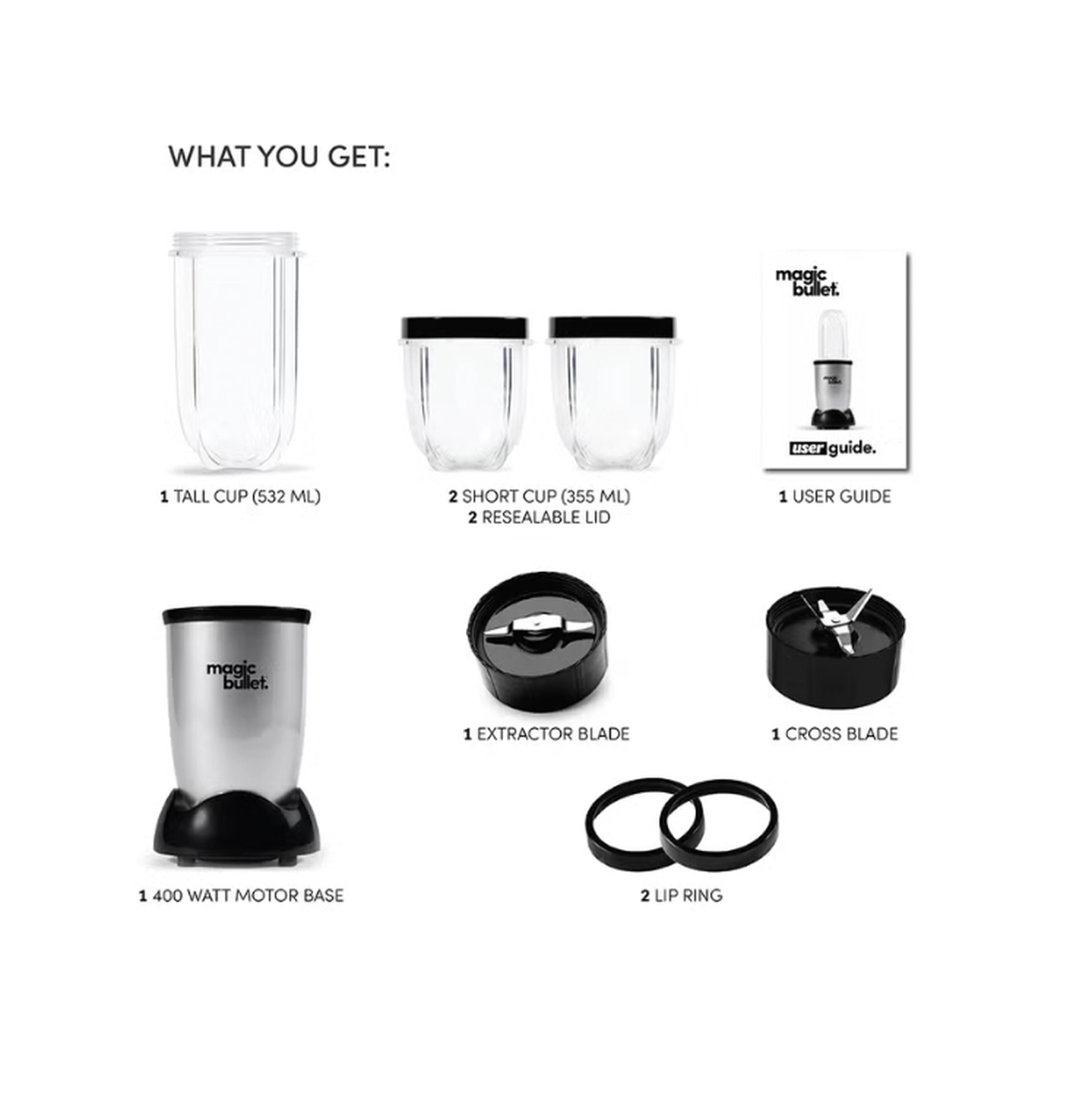 Magic Bullet 9-Piece High-Speed Blender/Mixer System 532 ml 400 W MB4-1012 Silver/Clear/Black-2-2