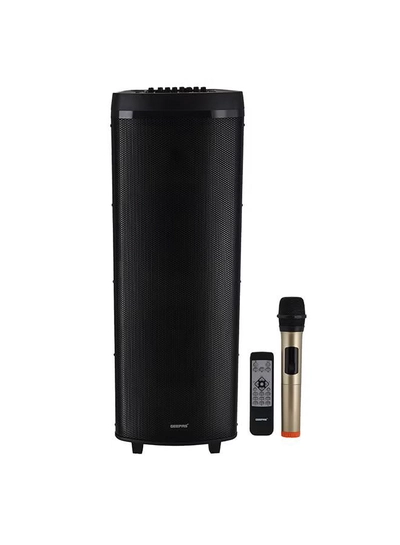 GEEPAS Hi-Fi Speaker With UHF Mic And Remote | USB And BT| With TF, FM TWS Functions | Includes Aux/Guitar And MIC Input | 2x12" DJ Speaker GMS11153 Black-0