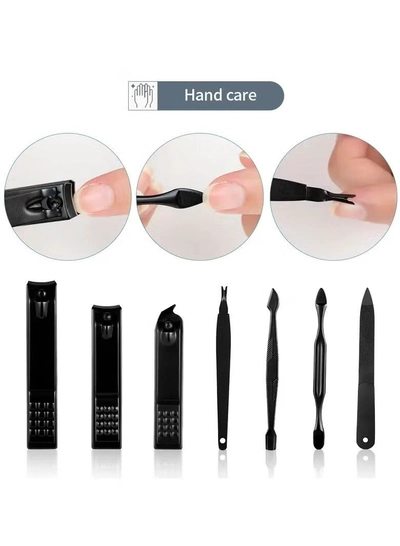 ORiTi 12 PCS Classic Black Manicure Set Hand Feet Facial Stainless Steel Accessories, 5 Choices-1