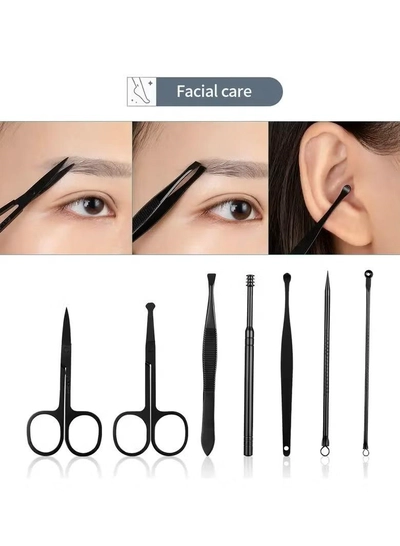 ORiTi 12 PCS Classic Black Manicure Set Hand Feet Facial Stainless Steel Accessories, 5 Choices-2