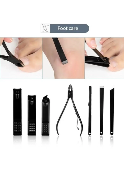 ORiTi 12 PCS Classic Black Manicure Set Hand Feet Facial Stainless Steel Accessories, 5 Choices-3