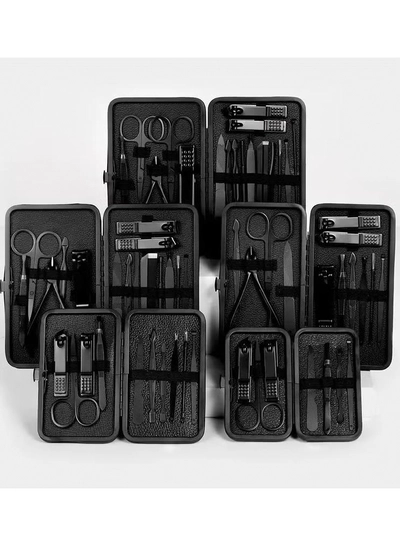 ORiTi 12 PCS Classic Black Manicure Set Hand Feet Facial Stainless Steel Accessories, 5 Choices-4