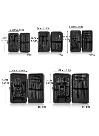 ORiTi 12 PCS Classic Black Manicure Set Hand Feet Facial Stainless Steel Accessories, 5 Choices-6