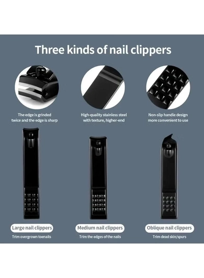 ORiTi 12 PCS Classic Black Manicure Set Hand Feet Facial Stainless Steel Accessories, 5 Choices-7