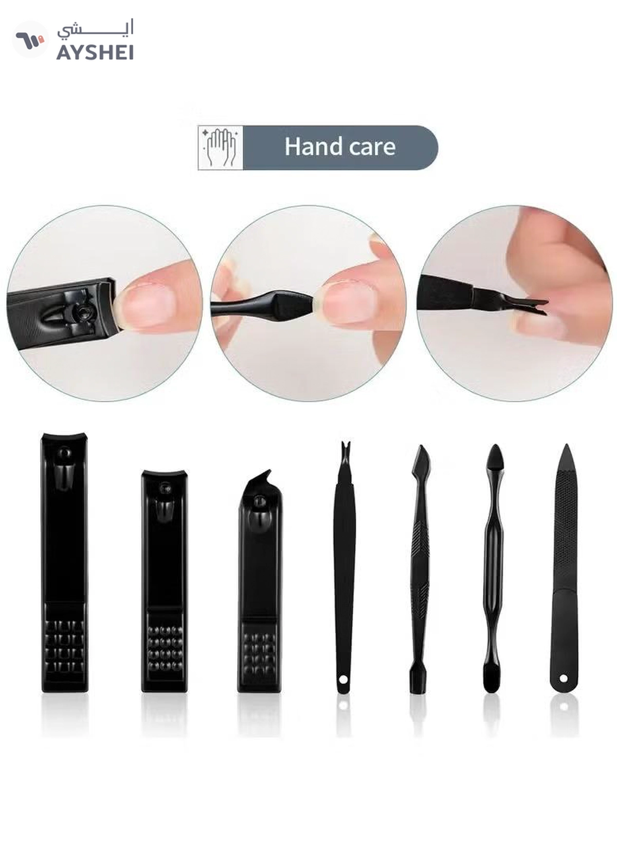 ORiTi 12 PCS Classic Black Manicure Set Hand Feet Facial Stainless Steel Accessories, 5 Choices-1-1