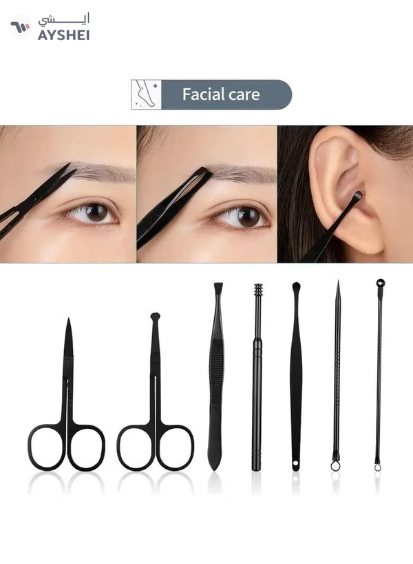 ORiTi 12 PCS Classic Black Manicure Set Hand Feet Facial Stainless Steel Accessories, 5 Choices