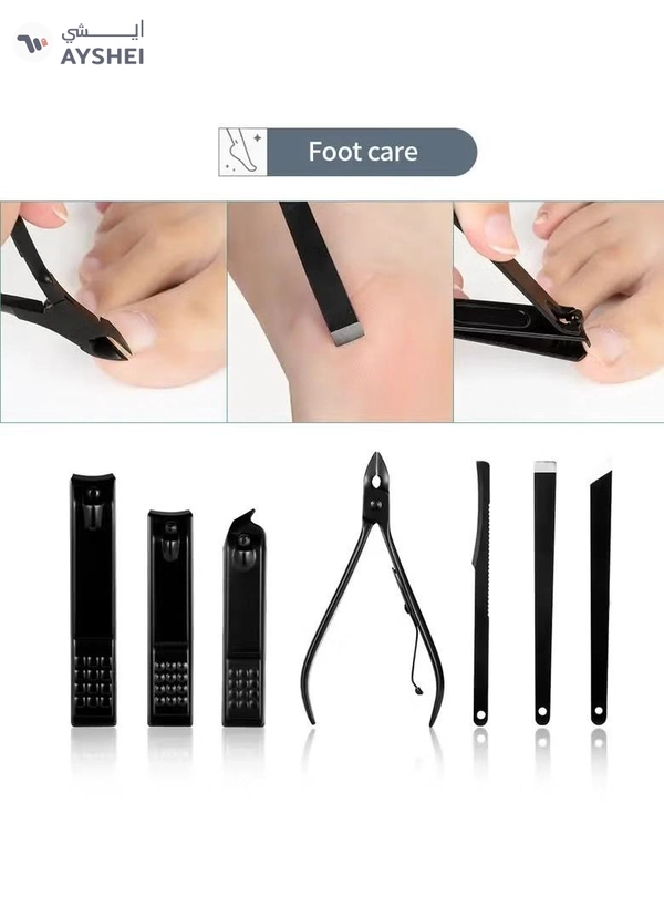 ORiTi 12 PCS Classic Black Manicure Set Hand Feet Facial Stainless Steel Accessories, 5 Choices