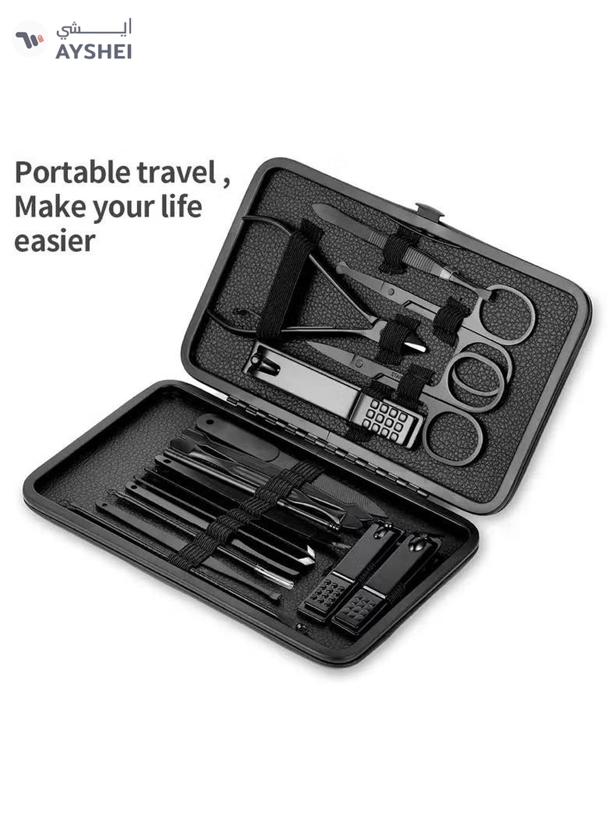 ORiTi 12 PCS Classic Black Manicure Set Hand Feet Facial Stainless Steel Accessories, 5 Choices-5-5