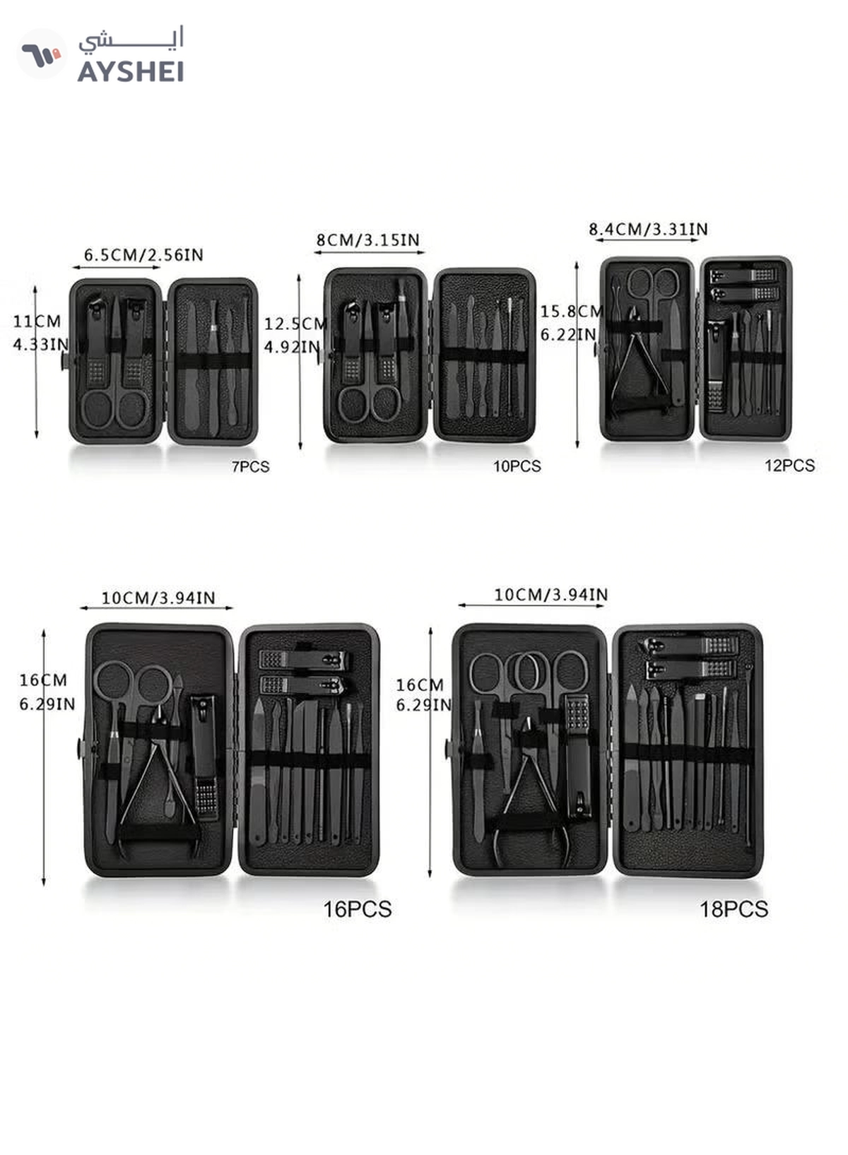 ORiTi 12 PCS Classic Black Manicure Set Hand Feet Facial Stainless Steel Accessories, 5 Choices-6-6