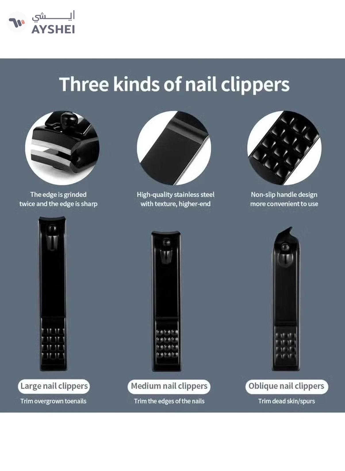 ORiTi 12 PCS Classic Black Manicure Set Hand Feet Facial Stainless Steel Accessories, 5 Choices-7-7