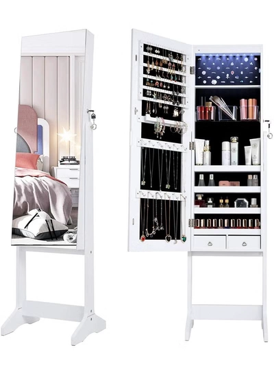 DubaiGallery Jewelry Cabinet Armoire Large Storage Lockable Organizer with Frameless Free Standing Dressing Mirror-2