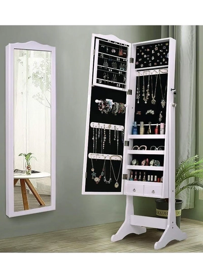 DubaiGallery Jewelry Cabinet Armoire Large Storage Lockable Organizer with Frameless Free Standing Dressing Mirror-0