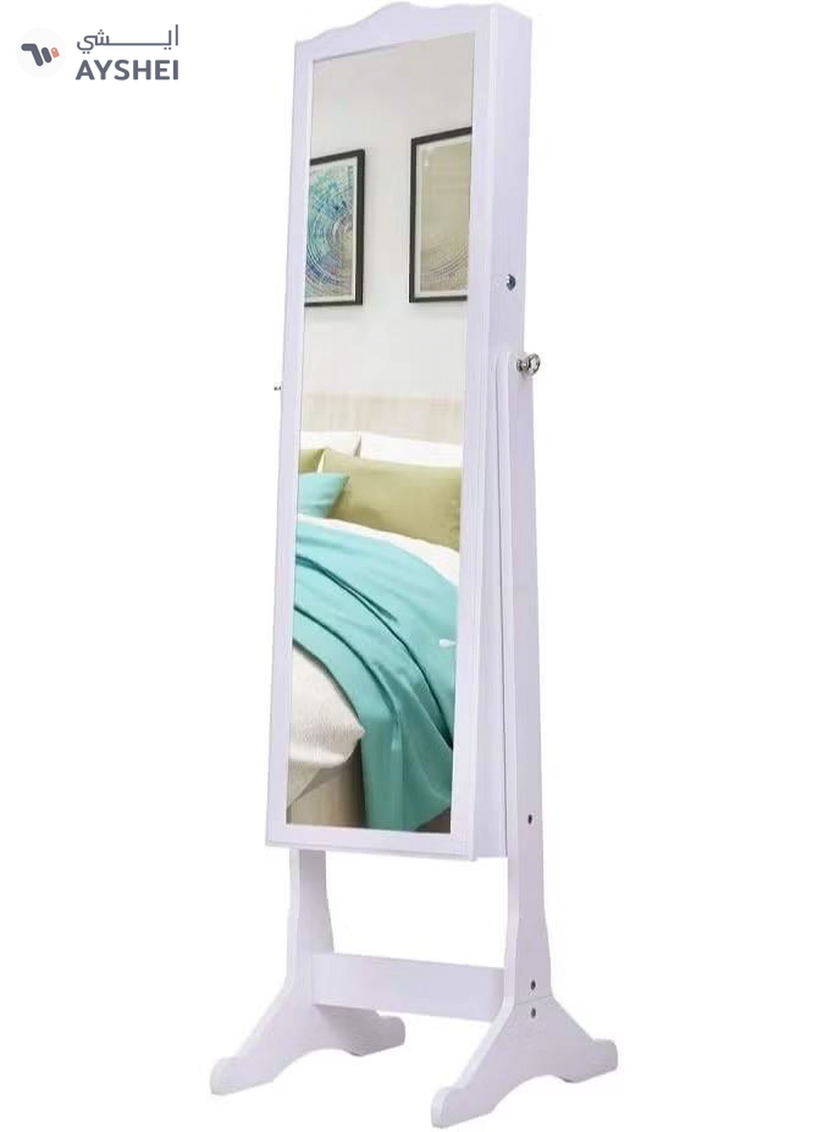 DubaiGallery Jewelry Cabinet Armoire Large Storage Lockable Organizer with Frameless Free Standing Dressing Mirror-1-1