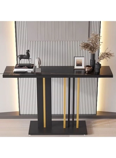 DubaiGallery Sleek Black Modern Console Table with Gold Metallic Elements designed to transform hallways and living areas, offering a durable tabletop, clean lines, and contemporary style that blends seamlessly into elegant home décor environments.-0