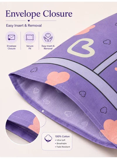 Set of 2 100% Cotton Printed Pillow Covers, Heart Pattern, 125 GSM Fabric, Soft & Breathable, Envelope Closure, Fade Resistant & Machine Washable – 50 x 75 cm-1