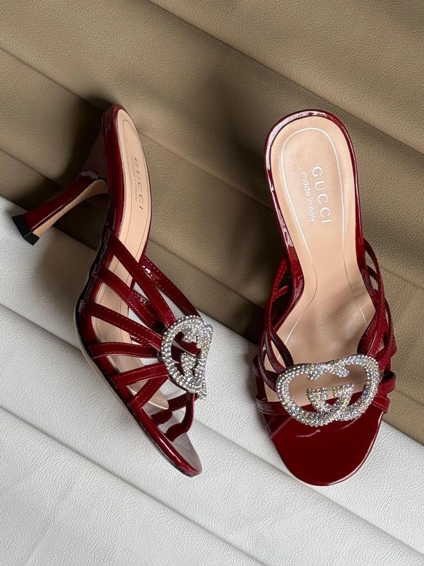 Gucci Red Patent Leather Crystal GG Mules