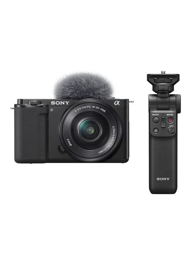 Sony Alpha ZV-E10L Interchangeable Lens Vlog Digital Camera with 16-50 mm Lens and Free Wireless Grip with remote control and tripod feature, 24.2MP, Black-0