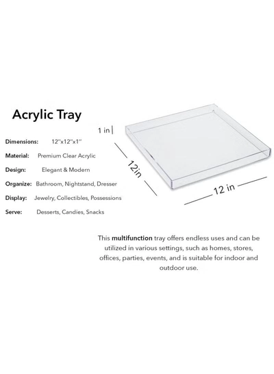 Eworld Set of 3 Clear Acrylic Square Serving Trays-2