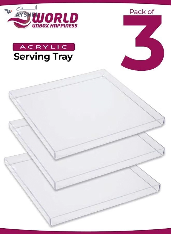 Eworld Set of 3 Clear Acrylic Square Serving Trays