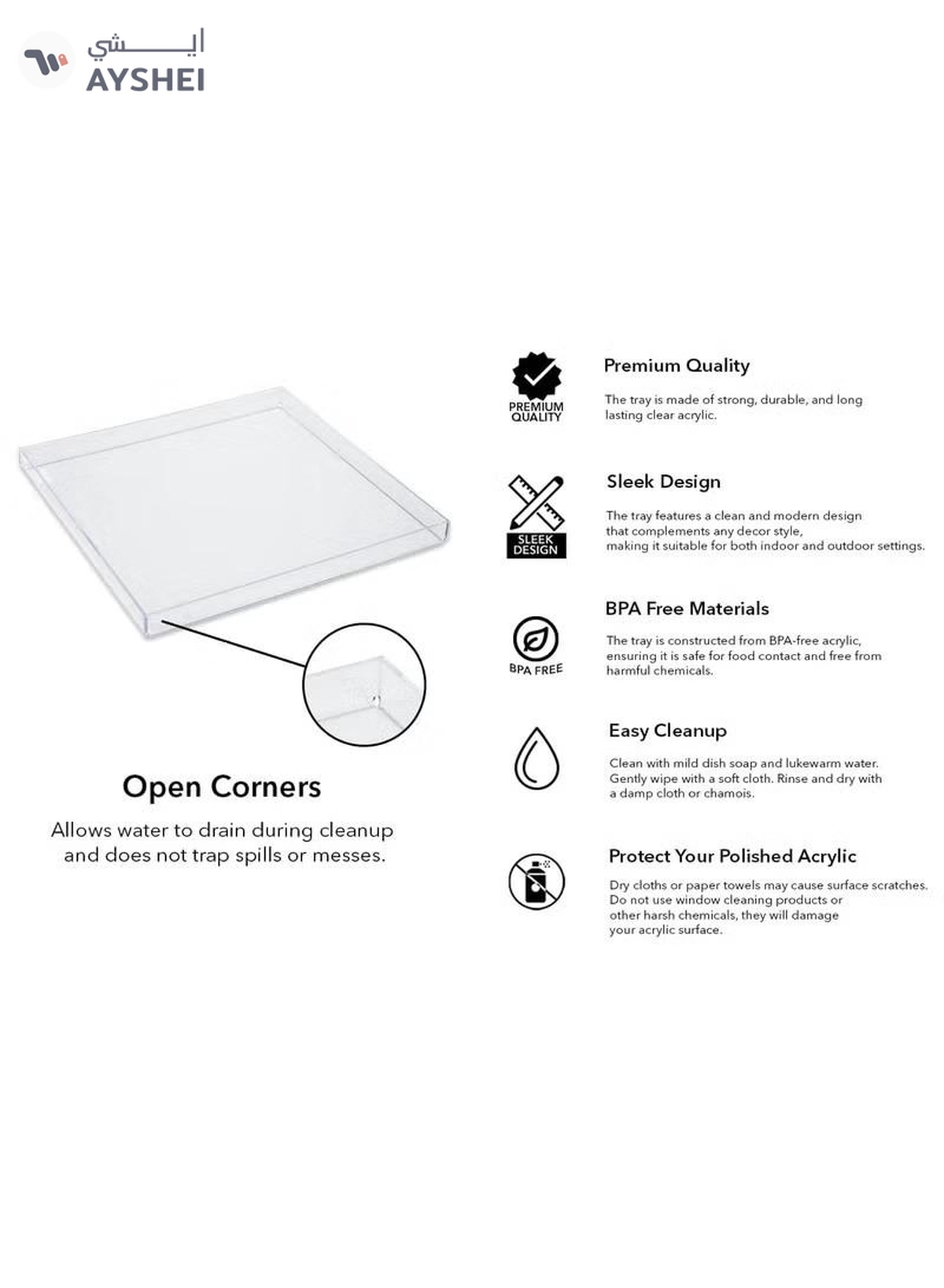 Eworld Set of 3 Clear Acrylic Square Serving Trays-1-1