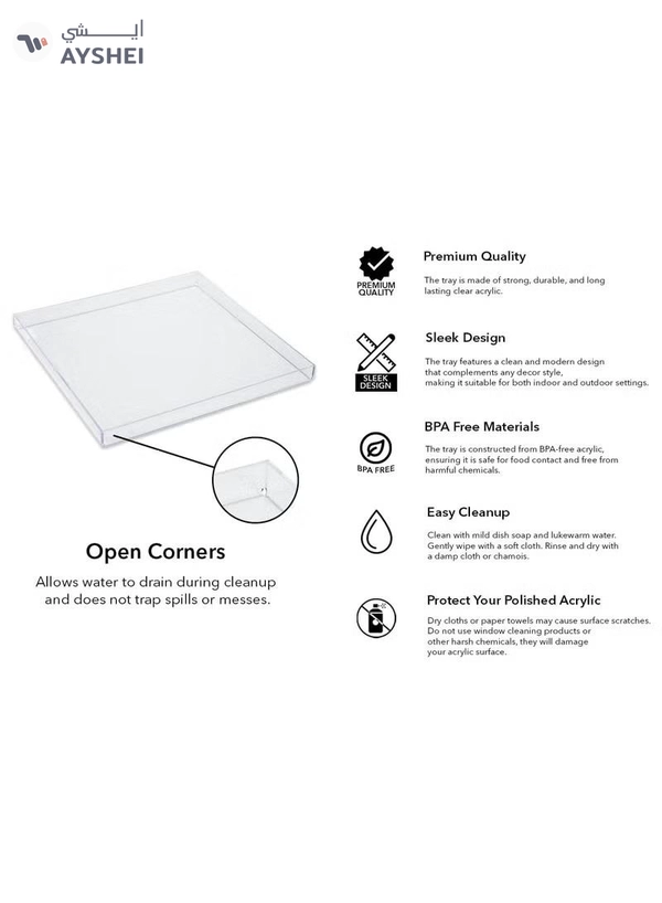 Eworld Set of 3 Clear Acrylic Square Serving Trays