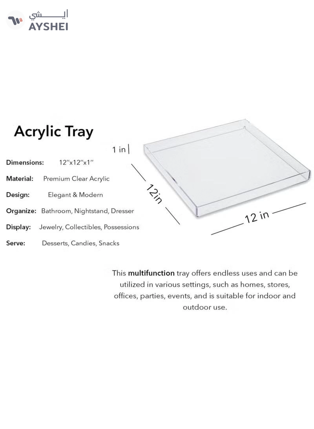 Eworld Set of 3 Clear Acrylic Square Serving Trays-2-2