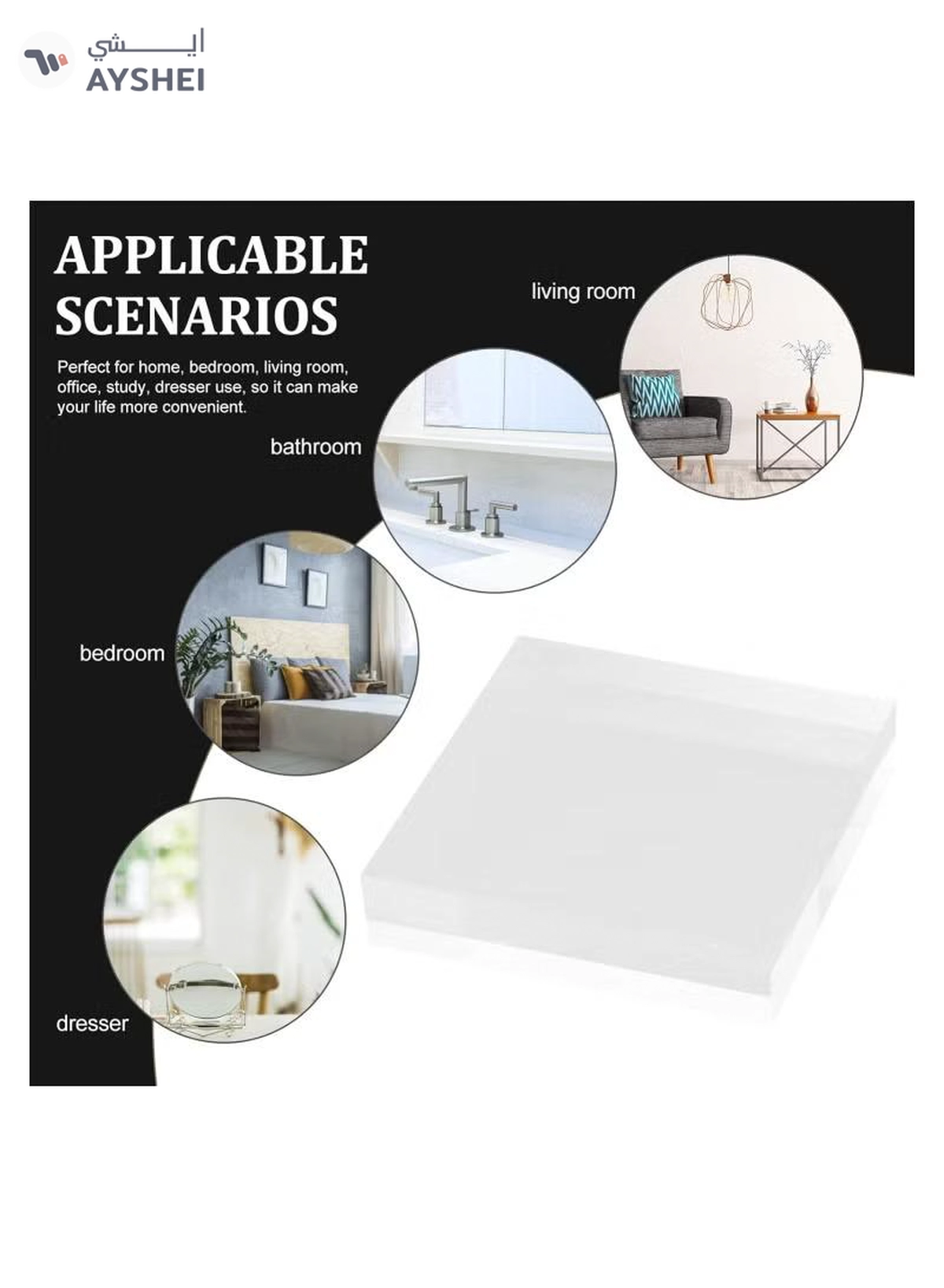 Eworld Set of 3 Clear Acrylic Square Serving Trays-3-3