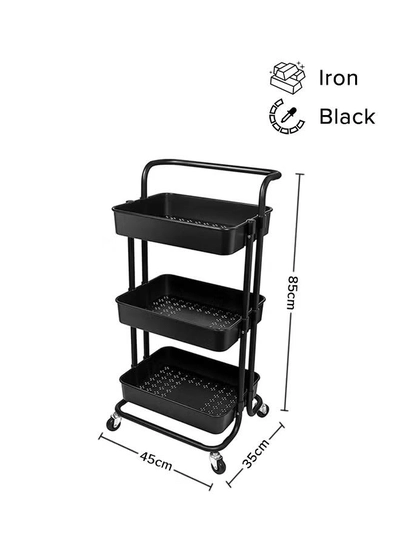 ALMUFARREJ 3-Tier Rolling Shelves Metal Cart Organizer Black 85x45x35cm-2
