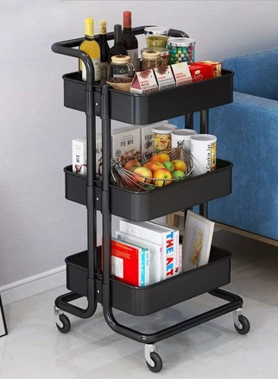 ALMUFARREJ 3-Tier Rolling Shelves Metal Cart Organizer Black 85x45x35cm-1