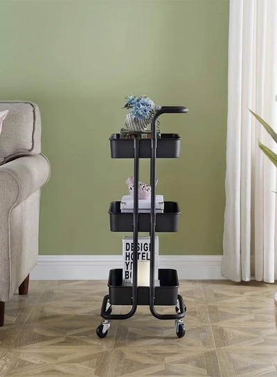 ALMUFARREJ 3-Tier Rolling Shelves Metal Cart Organizer Black 85x45x35cm-3