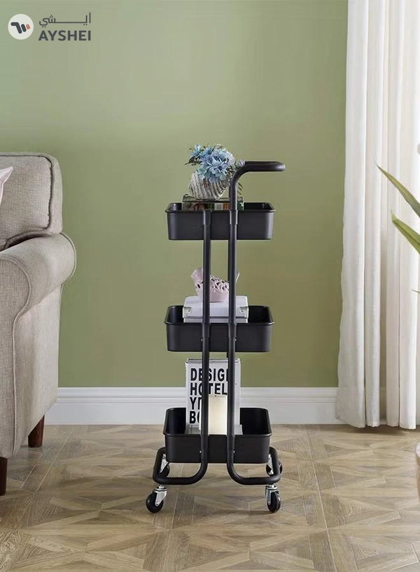 ALMUFARREJ 3-Tier Rolling Shelves Metal Cart Organizer Black 85x45x35cm