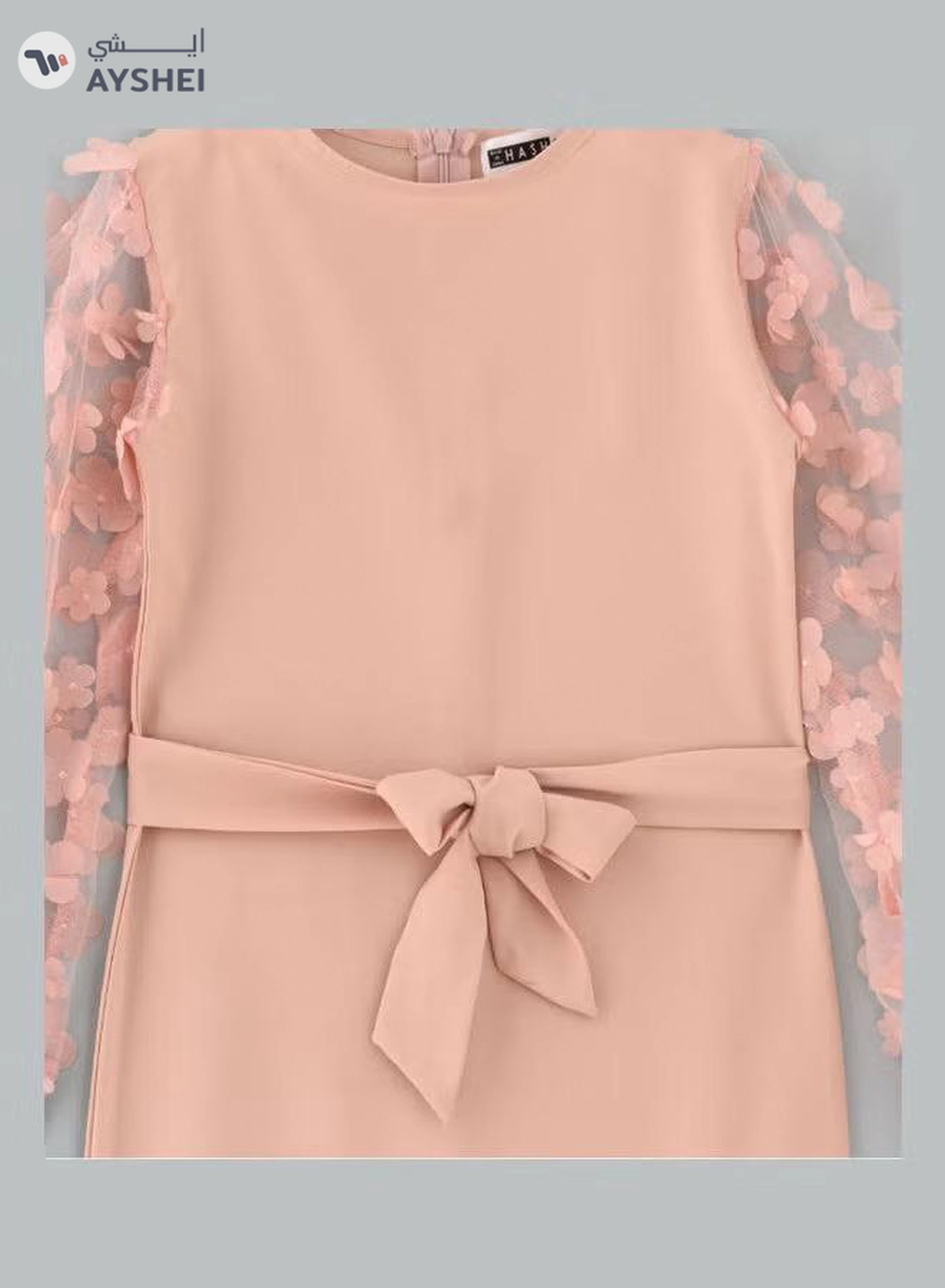 HASHQLO Flower Embellished Full Sleeve Short Dress Pink-2-2