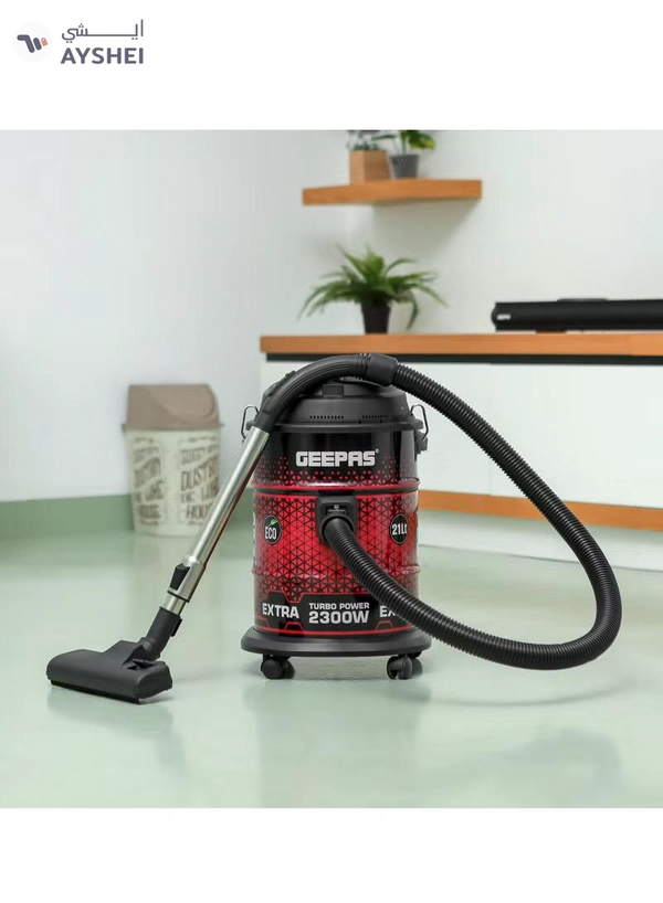 GEEPAS Drum Type Vacuum Cleaner With 21 L Dust Bag Capacity, Anti-Rust Metallic Body| Powerful Suction And Blower Function 21 L 2300 W GVC19018 Red, Black