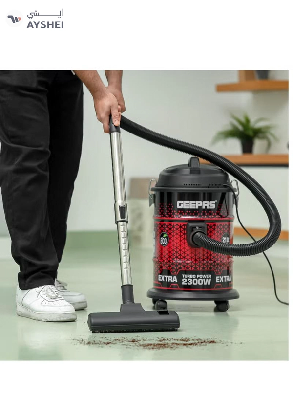 GEEPAS Drum Type Vacuum Cleaner With 21 L Dust Bag Capacity, Anti-Rust Metallic Body| Powerful Suction And Blower Function 21 L 2300 W GVC19018 Red, Black
