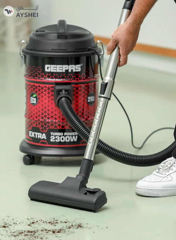 GEEPAS Drum Type Vacuum Cleaner With 21 L Dust Bag Capacity, Anti-Rust Metallic Body| Powerful Suction And Blower Function 21 L 2300 W GVC19018 Red, Black