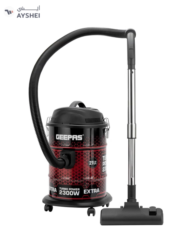 GEEPAS Drum Type Vacuum Cleaner With 21 L Dust Bag Capacity, Anti-Rust Metallic Body| Powerful Suction And Blower Function 21 L 2300 W GVC19018 Red, Black