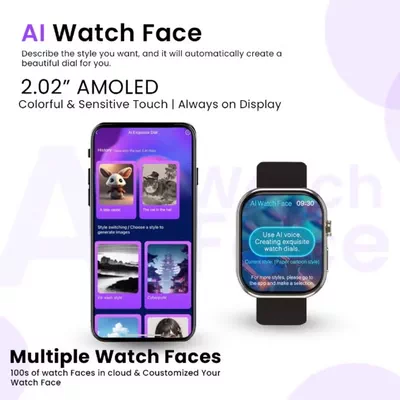 220 mAh AiPro Chat GPT Smart watch For Men With AMOLED Always On Display Bluetooth Calling Waterproof Fitness Watches For Android iOS - Black-5