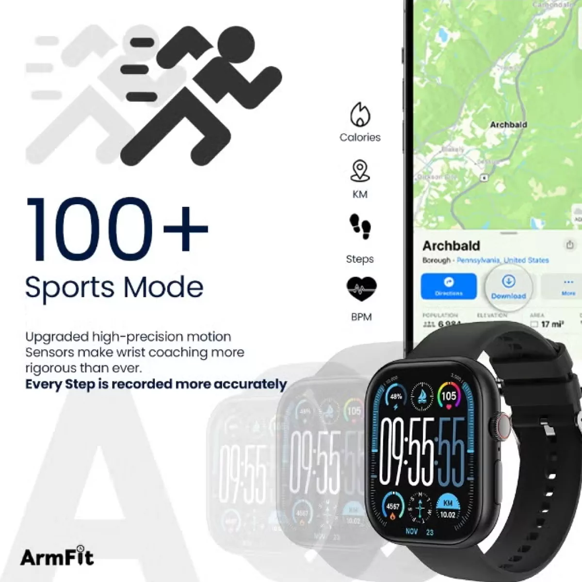 220 mAh AiPro Chat GPT Smart watch For Men With AMOLED Always On Display Bluetooth Calling Waterproof Fitness Watches For Android iOS - Black-6-6
