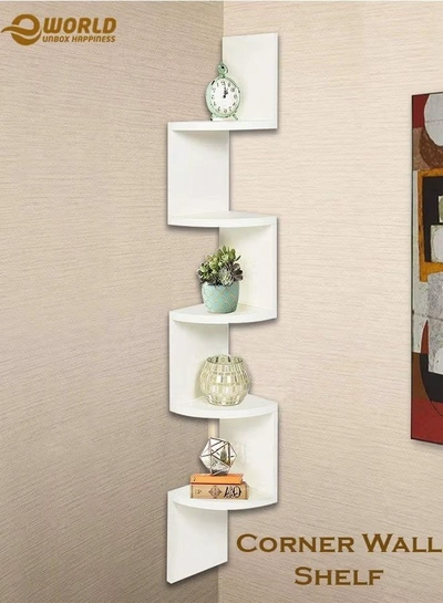 Eworld 5 Tier Floating Wall Mount Corner Shelve For Bedroom and Living Room-0