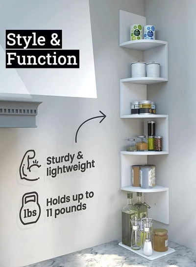 Eworld 5 Tier Floating Wall Mount Corner Shelve For Bedroom and Living Room-3