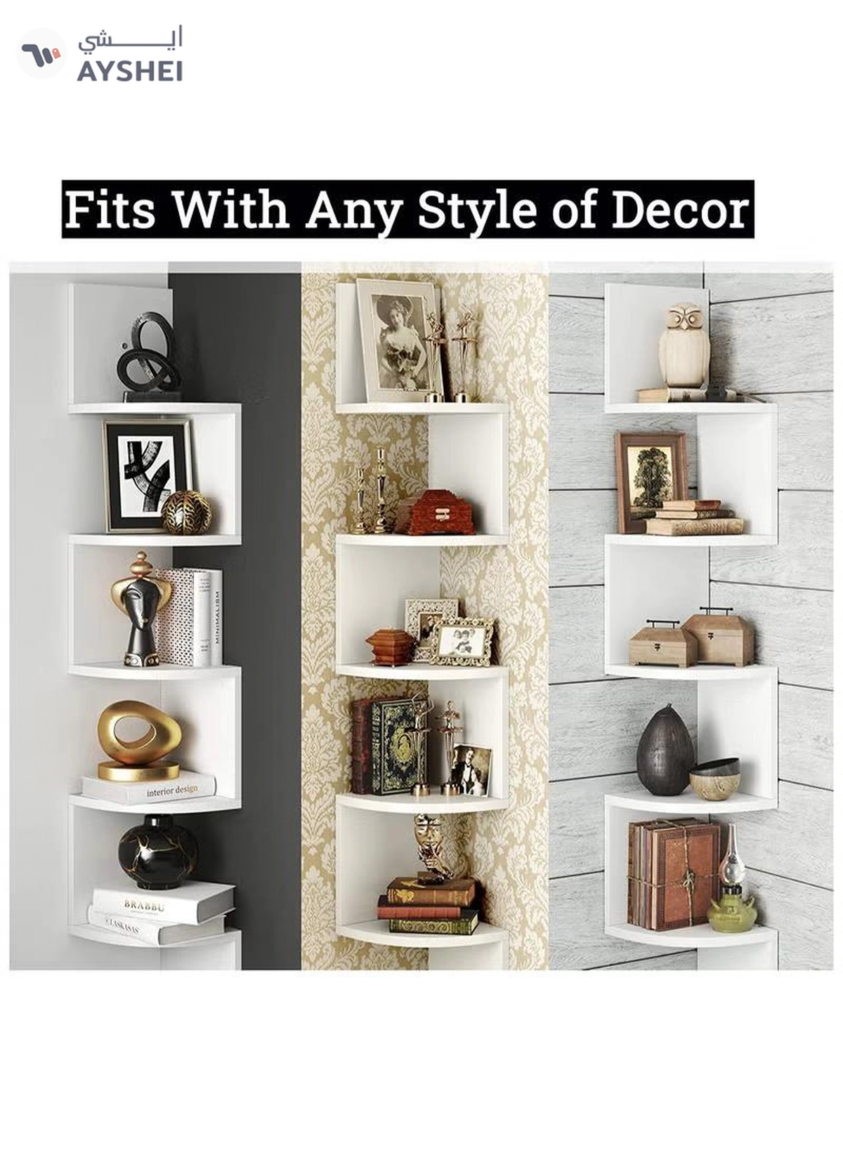 Eworld 5 Tier Floating Wall Mount Corner Shelve For Bedroom and Living Room-4-4