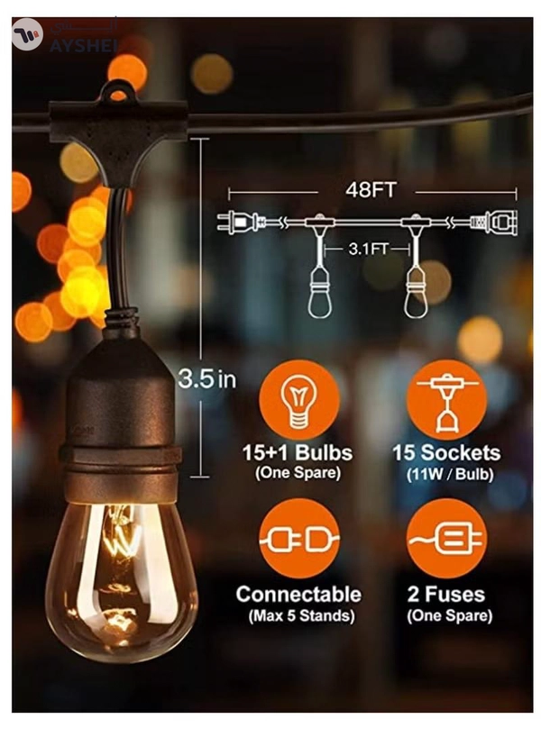 Yuwell Led Lights Eid Celebration 16ft Outdoor String Yellow Lights Weatherproof Strand Dimmable Edison Vintage Bulbs Ul Listed Heavy Duty Decorative Cafe Patio Lights For Restaurant Garden
